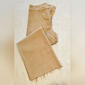 Women's Zara Wide Leg Denim Jeans with frayed hem, Size 12, Color: Tan